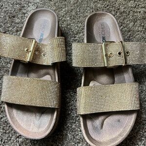 Fashion Nova Glitter Platform Double Buckle Slip On Slides Sandals Sz 8